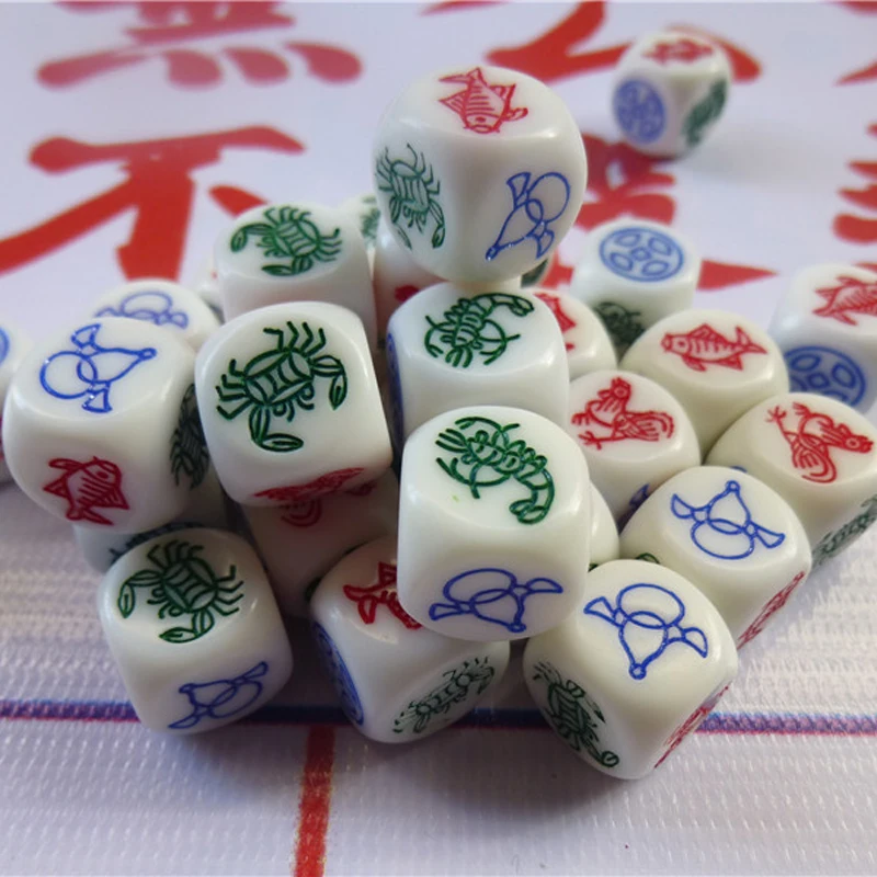 6pcs/pack 14mm Resin Carving Fish Shrimp Crab Dice White #14 Round Corner High Quality Boutique Dice