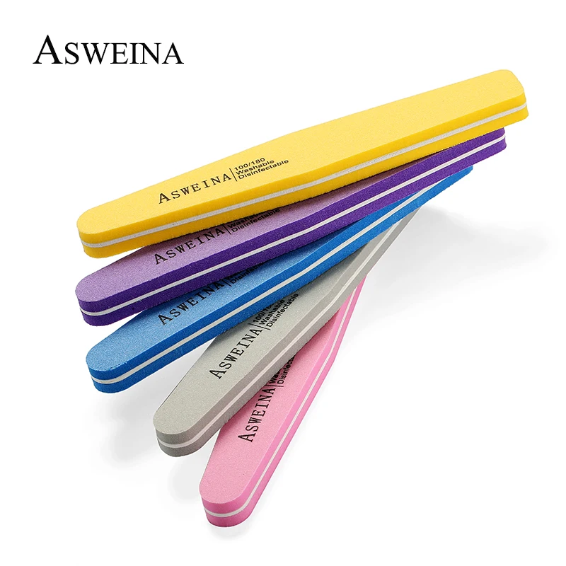 ASWEINA 10pcs/lot Double Side Nail Files Buffer 100/180 Grit Buffing Slim Nail Art Tools Washable Buffing Sanding File Sponge