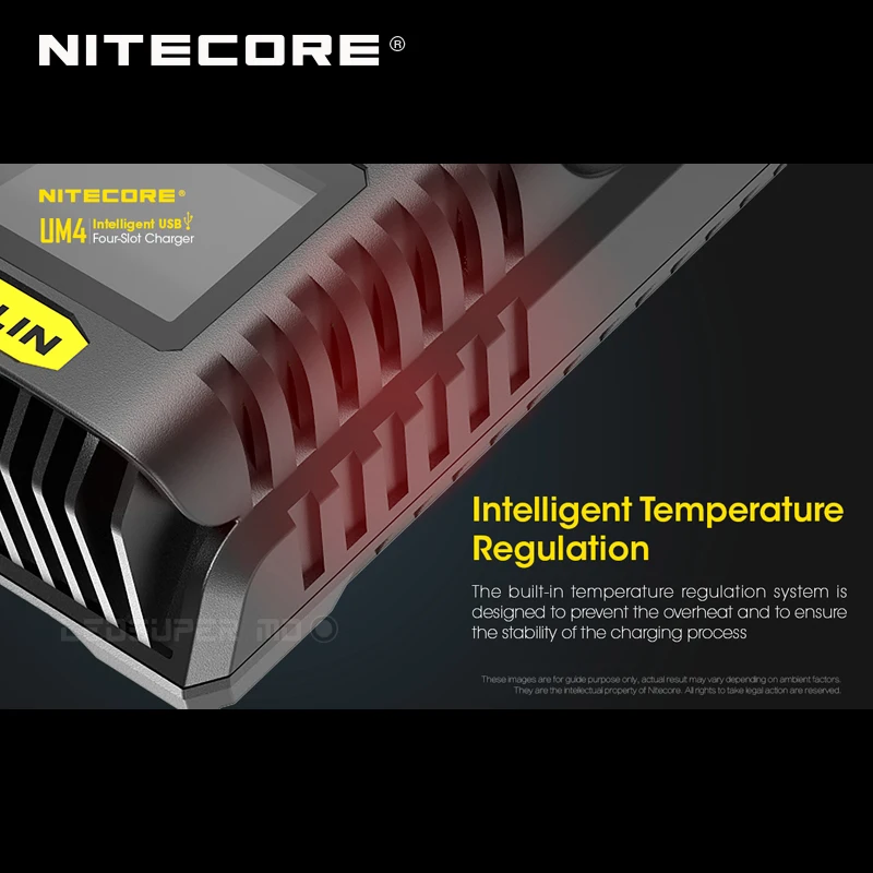 Intelligent Nitecore UM4 Four-Slot USB Charger Compatible with Battery IMR Li-ion LiFePO4 Ni-MH Ni-Cd