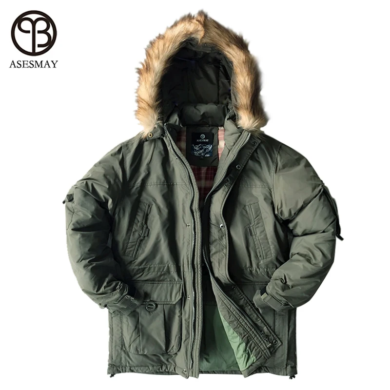 

Asesmay Brand Down Jacket Men Military Cotton Fabric White Duck Down Thick Outwear Waterproof Men Down Parka Jackets Snow Coat