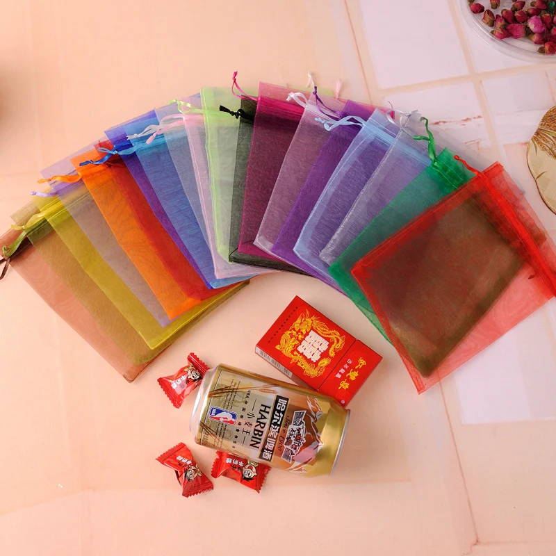 23Colors In Stock 100pcs/lot 17x23cm Wedding Drawable Organza Voile Gift Packaging Bags&Pouches Can Customized Logo Printing