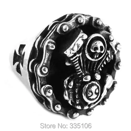 Heavy Bicycle Chain Engine Ring Motor Biker Skull Ring Stainless Steel Jewelry Engine Cross Biker Men Ring Wholesale SWR0355A