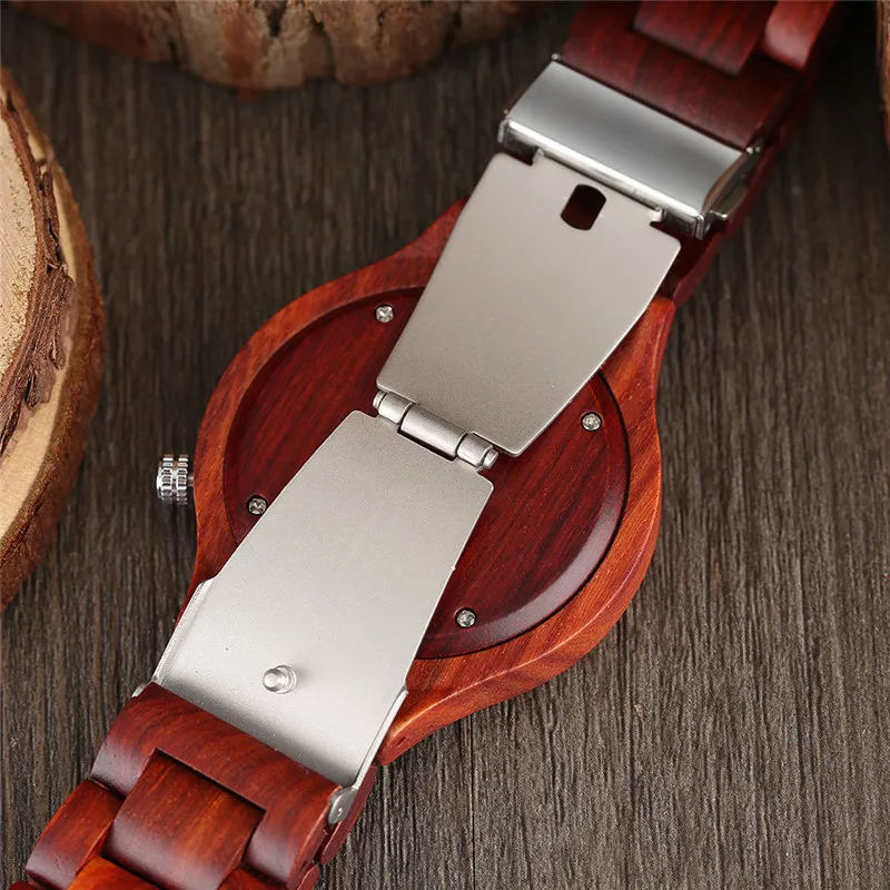 100% Nature Red Sandalwood Full Wooden Bangle Watches Simple Men\'s Handmade Wood Quartz-watch Bamboo Wrist Watch Reloj de madera