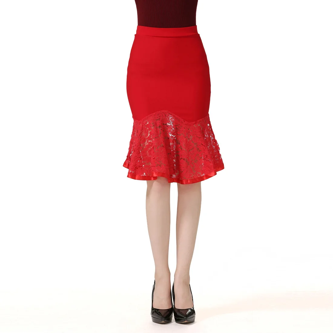faldas mujer moda 2020 New Women Skirts Lace Stitching Irregular Skirt High Waist Pack Hip Trumpet / Mermaid Skirt S-5XL