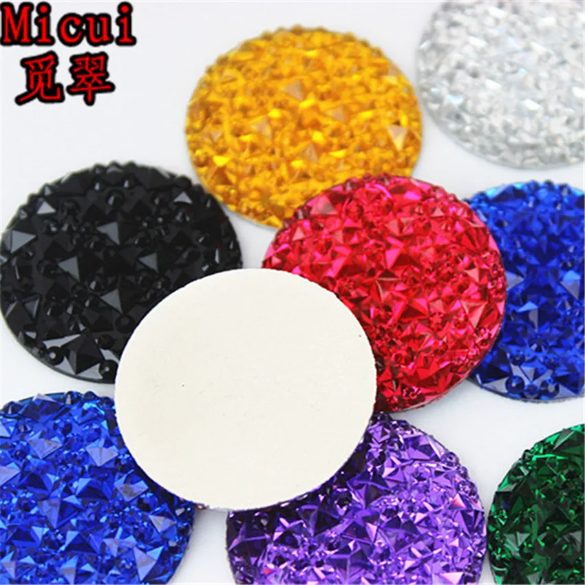 Micui 10pcs 30mm Round Resin Rhinestones Crystal and Stones Flat Back Button For Clothes Dress Crafts Decoration MC782