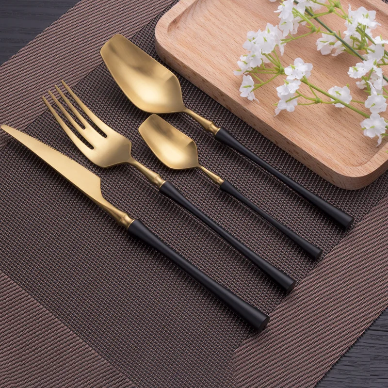 Luxury Cutlery Set 24 Piece Forks Knives Spoons Dinnerware Set Tableware Portable Golden Cutlery Sets Silverware fork spoon