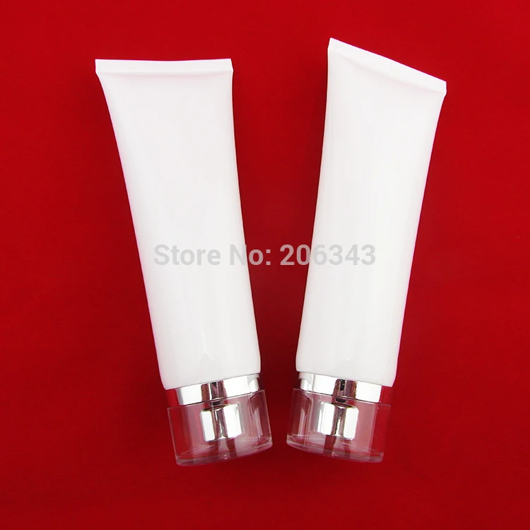 

80ml white soft tube or mildy wash tube or butter or handcream tube with acrylic silver lid can be used for cosmetic package