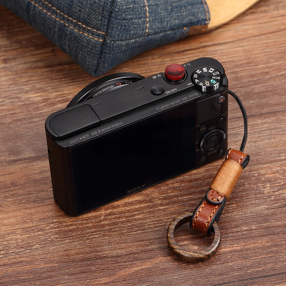 LXH Vintage Wooden Camera Finger Ring Straps Hand Lanyard For Sony Canon Nikon DSLR Camera For GoPro Hero 7 6 Camera For iPhone