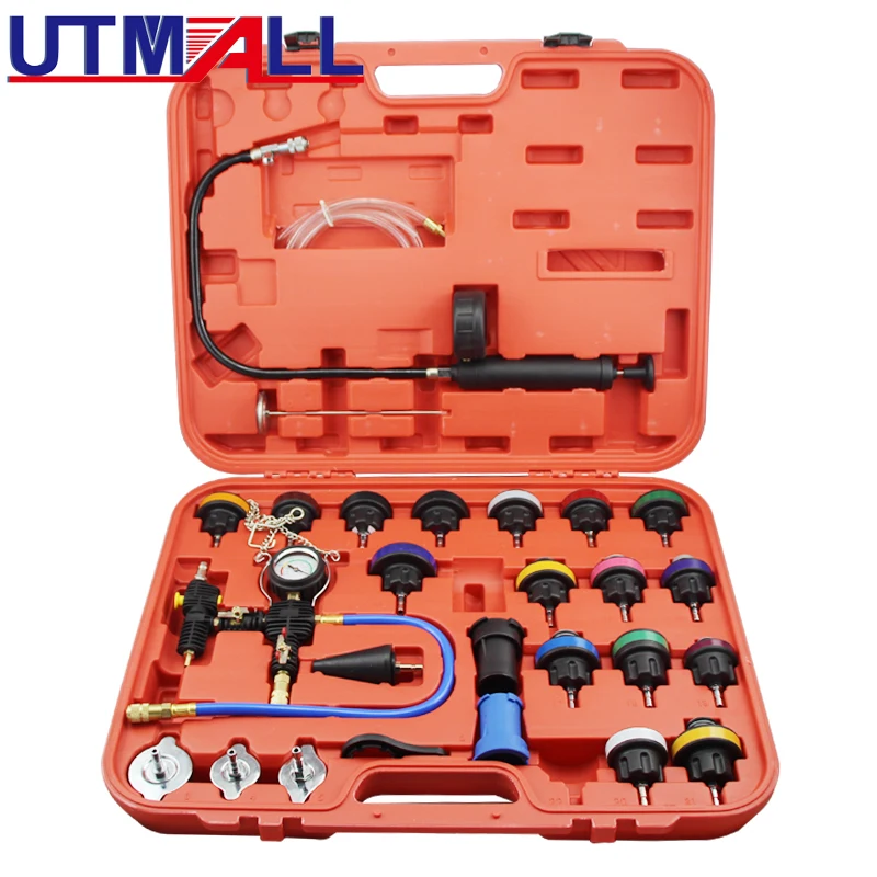 27Pcs Universal Radiator Pressure Tester Set Vacuum Type Cooling System Test Water Tank Leak Detection Detector Tool