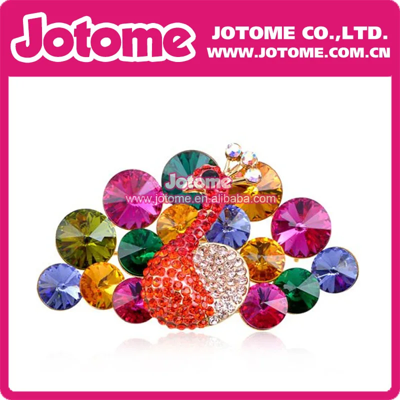 

Free Shipping Rhinestone Elements Rainbow Colors Crystal Peacock Bird Fashion Pin Brooch