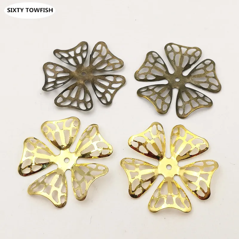 20 Pieces/lot 34mm Gold Color/Antique bronze Metal Filigree Flowers Slice Charms Base DIY Jewelry Components