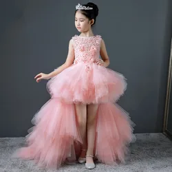 Glizt Long Trailing Flower Girls Dresses for Wedding Pink Puffy Kids Pageant Dress First Holy Communion Gown Party Prom Dress