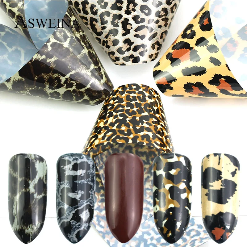 4Pc/Set New Nail Art Foil Leopard Design Charm Transfer Stickers Paper Holographic Adhesive Decals Nail Decoration