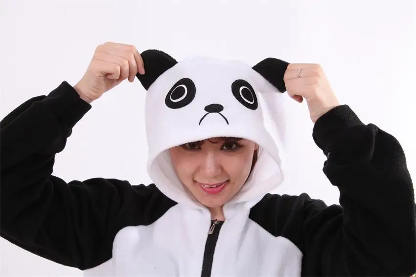 Warm winter Costumes Halloween Warm Cartoon Women\'s Panda Ear Tail Zip up Hoodie Sweatshirt Jacket Outerwear