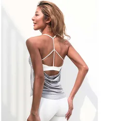 Fack-Haut de yoga intérieur pour femme, débardeur de sport, gilets longs, fitness, chemise de course, vêtements de pension de gym, 2 pièces