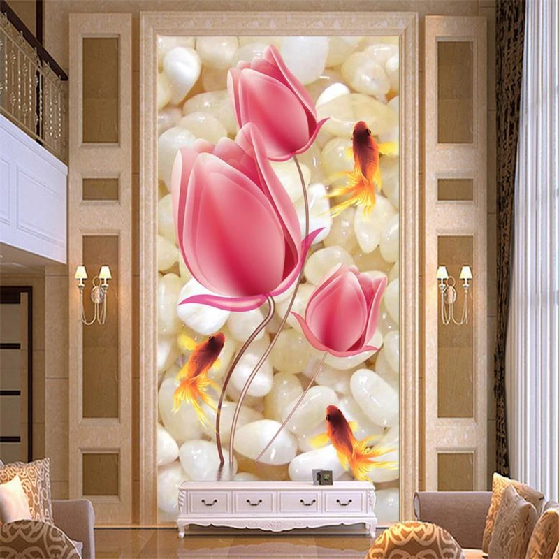 

beibehang Customize size High Quickly HD mural 3d stereoscopic wallpaper wallpaper wall paper tulip with stone papel de parede