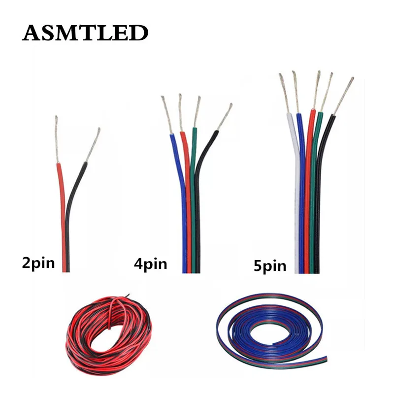 2-Pack 5m RGB LED Extension Cable – 4-Pin Connector For SMD 5050/3528/2835 Strips, Solderless With Male Plugs