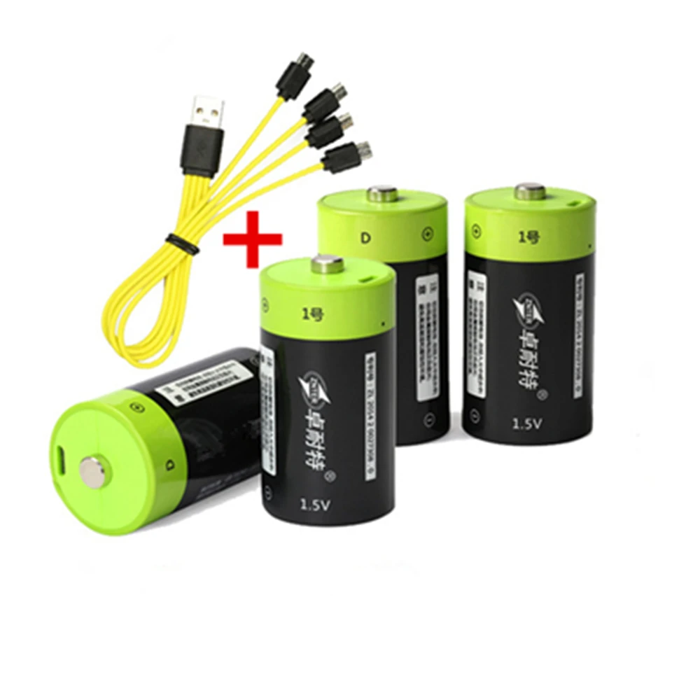 

4PCS Hot sale ZNTER 1.5V 6000mWh USB rechargeable battery D polymer lithium battery + 1PCS Micro USB charging cable