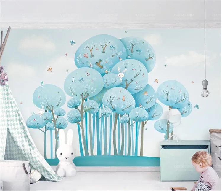 

North European Forest Rabbit Bird Kids Bedroom Home Wall Decor Wall Mural for Living Room Wall Paper Mural 3D Wallpapers Custom