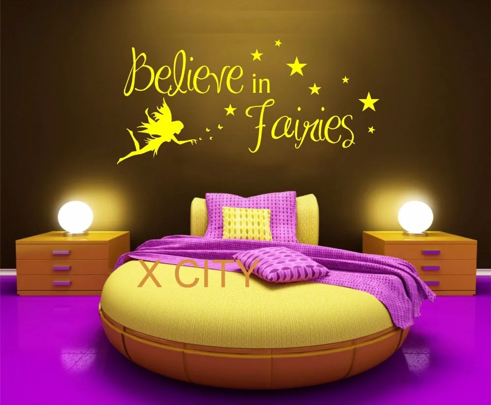 Believe in Fairies Quote WORDS CHILDREN GIRL BEDROOM WALL ART STICKER REMOVABLE VINYL TRANSFER DECAL HOME DECORATION S M L