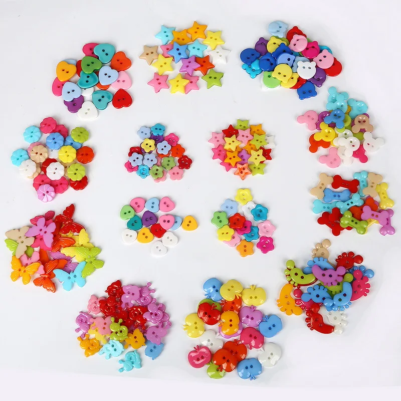 Mixed Color Mix Shape Small Plastic Buttons Round Flower Ladybird Butterfly Cartoon Button DIY Craft Sewing Garment Accessories