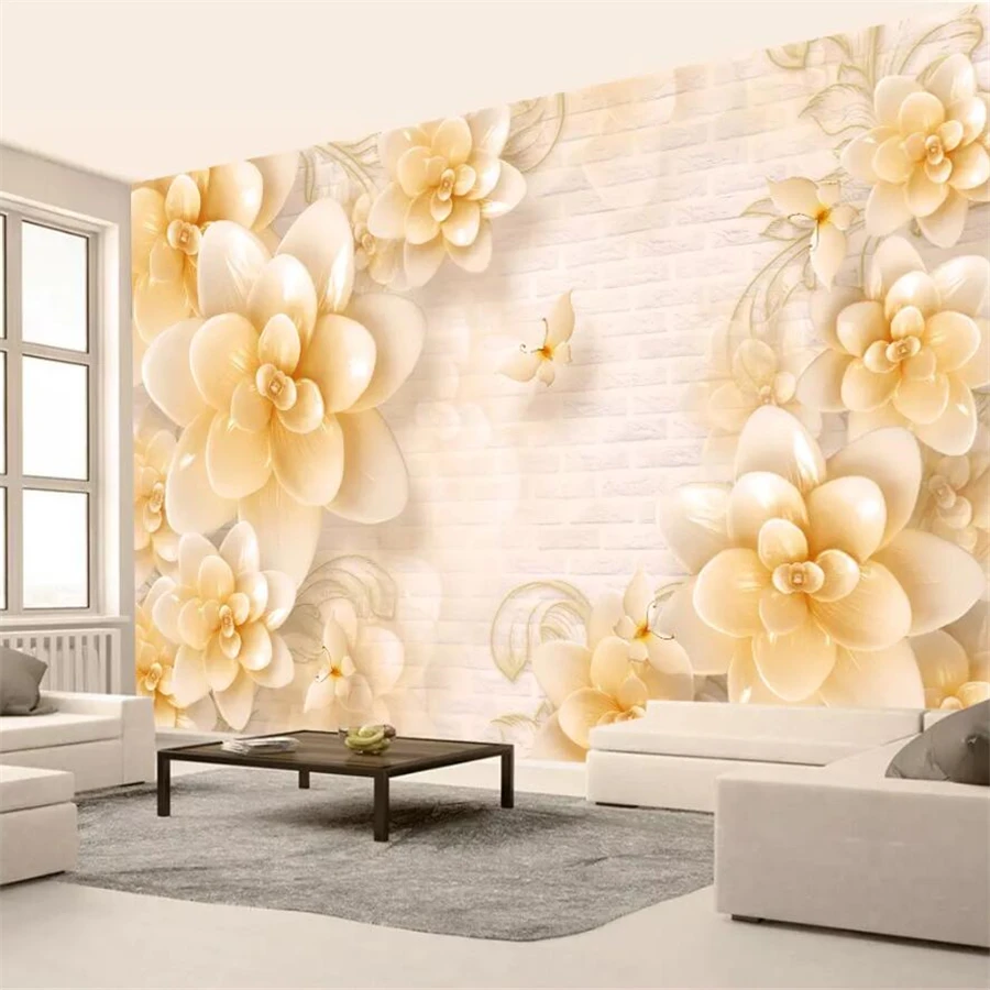 beibehang Custom Wallpaper 3d Mural Relief Beige Flower European Style TV Wallpaper Living Room bedroom Mural 3d papel de parede