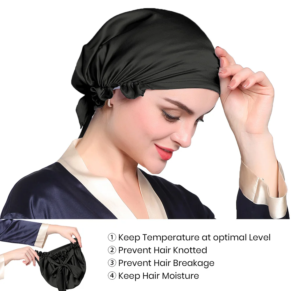 LILYSILK 100 Silk Sleep Cap Women Sleeping Bonnet 19 Momme Elastic Band Adjustable Hair Care