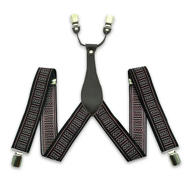 Classic 3.5 cm Suspenders Men Male Adjustable Four Clip-on Y-back Elastic Suspender With Plastic Card Plaid Stripes Dot Braces