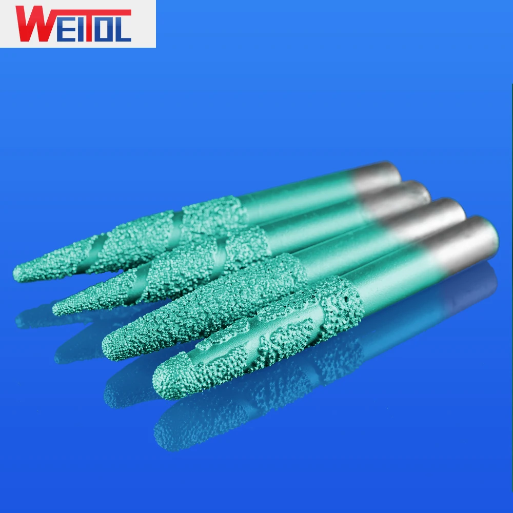 WeiTol 1 piece 8mm Vacuum brazed stone bits granite cutting tools taper diamond burrs router bits for engraving marble