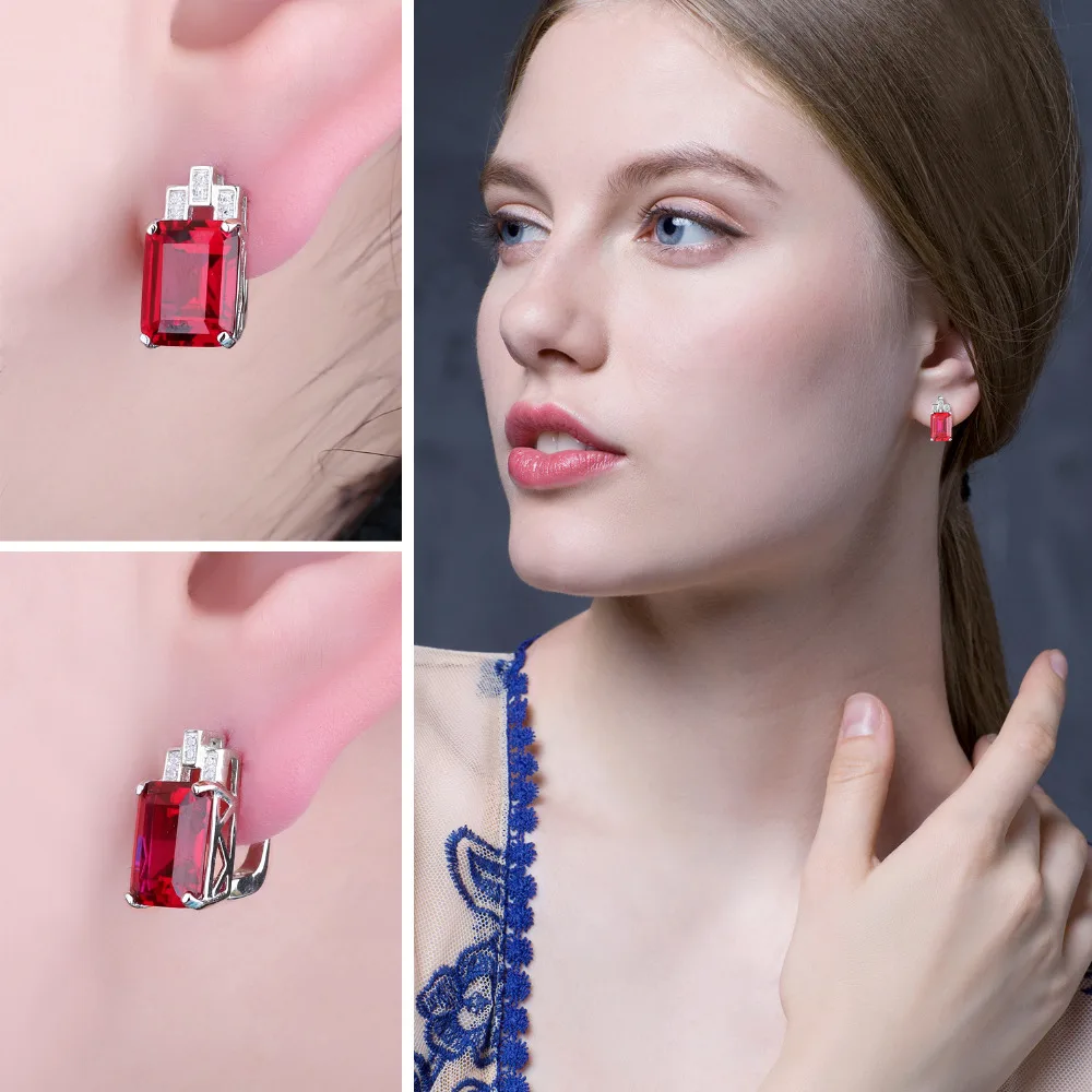 JewelryPalace Luxury 11.5ct Created Red Ruby 925 Sterling Silver Hoop Earrings dla kobiety Zaręczynowy Biżuteria Moda Prezent — zdjęcie 4