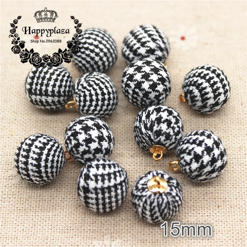 20pcs 15mm Swallow Gird Fabric Covered Round Ball Pendant Button DIY Home Garden Craft Manual Accessories