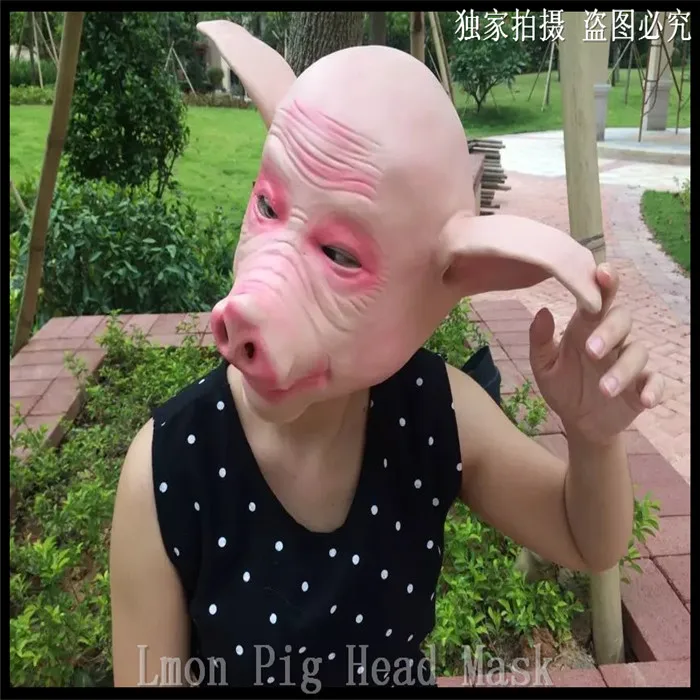 Funny Lovely Adult Animal Full Face Mask Latex Pink Pig Head Mask For Halloween Masquerade Parties Costume Ball Cosplay Mask Toy