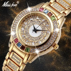 MISSFOX-relojes de fiesta dorados para mujer, reloj de pulsera de cuarzo femenino con diamantes de moda China, marca de lujo