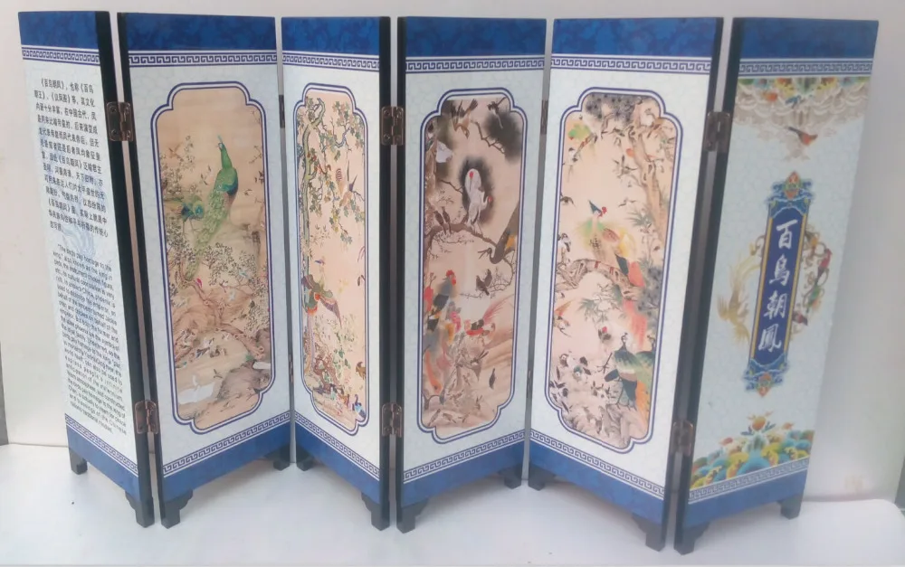 Delicate Chinese lacquer painting by hand *Birds Pay Homage *decorated fold screen