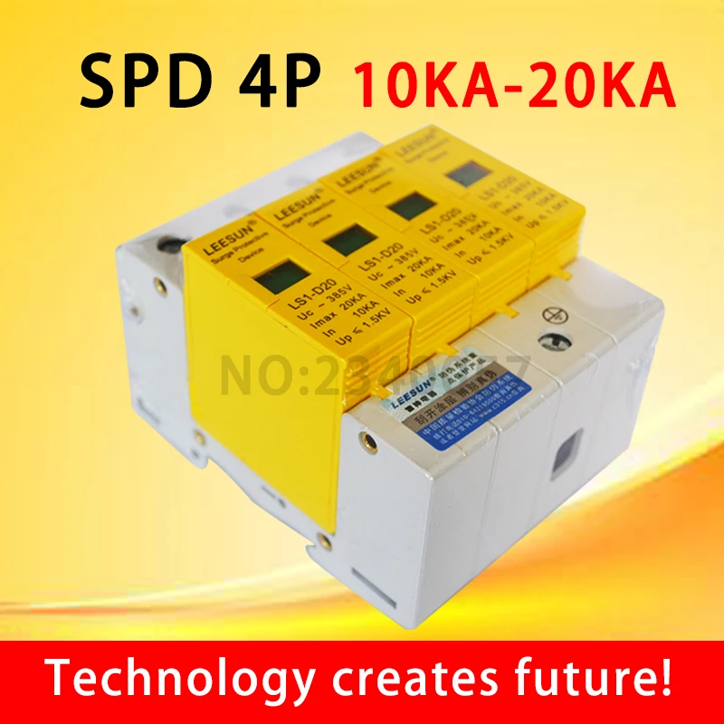 SPD 3P+N Surge ProtectIve Device  10KA~20KA C~385VAC 4PHouse Surge Protector Protection Protective Low-voltage Arrester Device