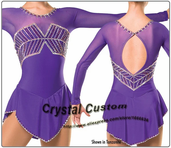 2016 Custom Purple Figure Skating Dresses With Spandex New Brand Vogue Figure Skating Competition Dress Customized  DR3001