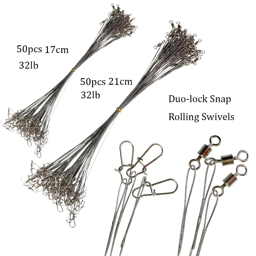 20/50Pcs Lead-core Traction Fishing Line Steel Wire Leader With Swivel Double-Lock Snap for Assorted 17cm/21cm Fishing Wire Tool