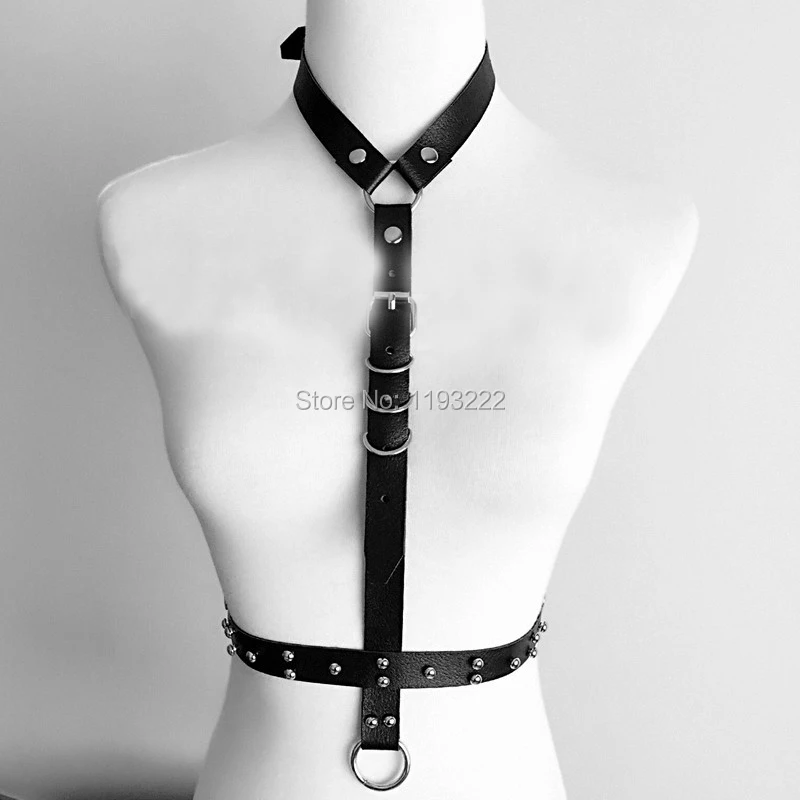 Punk Rock Gothic Handcrafted Leather Halter Choker Collar Harness Belts Underbust Waist Belt Straps