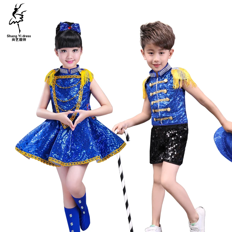 

New Children Jazz Dance Costume Sequined Girl Hip Hop Performance Suits Modern Dance Party Costumes Cheerleading Clothing