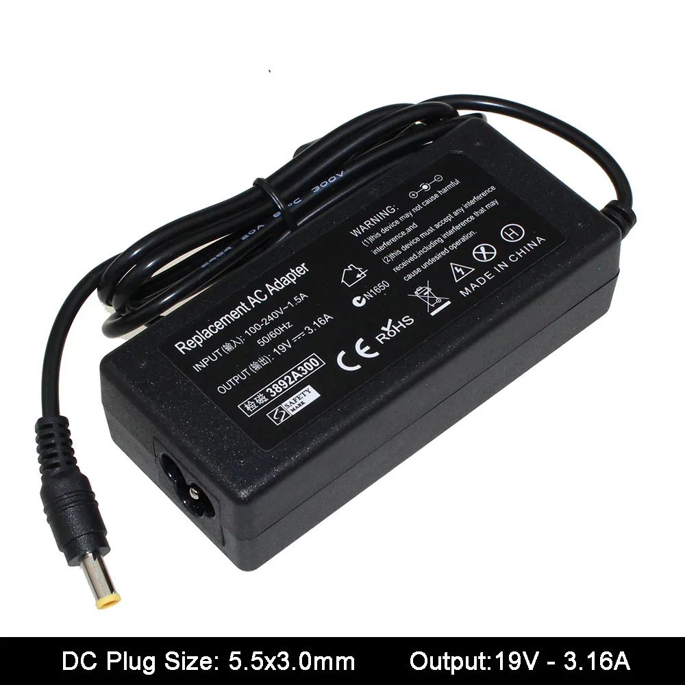 19V 3.15/3.16A AC Power Adapter Charger for Samsung AD-6019R 0335A1960 CPA09-004A Q430 QX410-S02US RV510-A02 QX410 Q430 P560