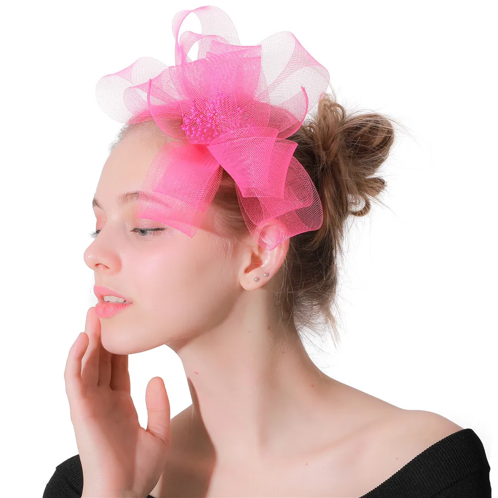 Hot Pink Vintage Fascinators Hat Party Womens Hair Accessories For Wedding Church Party Kentucky Derby Ascot Races Headbands