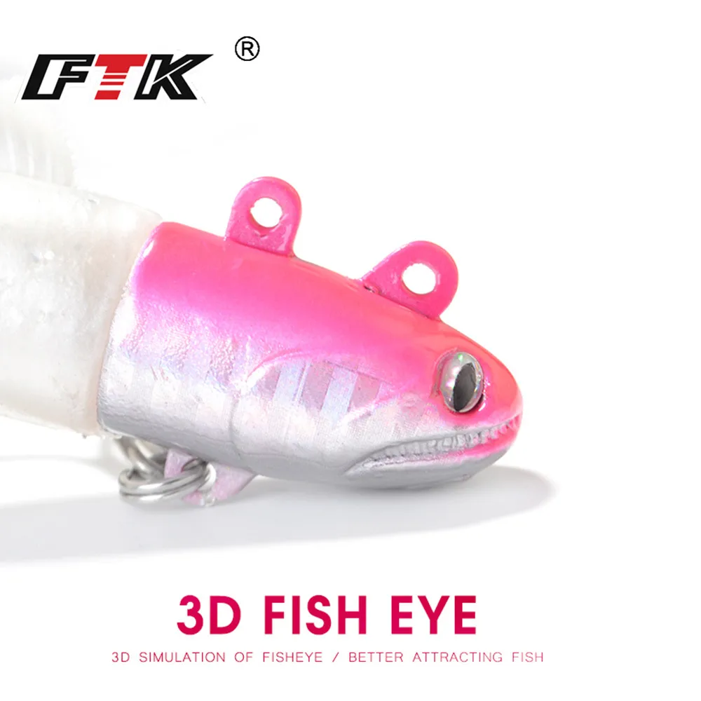 FTK Jig Head Soft Fishing Lure For Sea Bass 35g 45g 55g Wobblers Sinking 3D Eyes Jigging Lure With Treble Hook Fishing Tackle