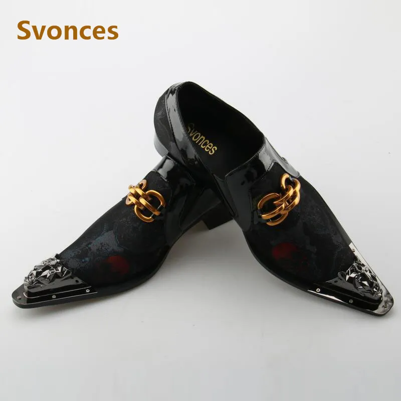 Genuine Leather Mens Shoes Fashion Graffiti Designer Flats Metal Pointed Toe Laofers Party Dressing Brand Shoes Men Plus Size