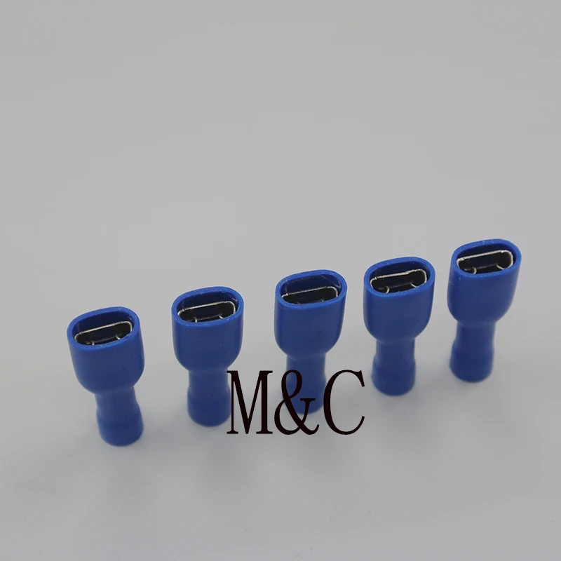 1000PCS FDFD2-250 6.3mm fully Insulated Female Electrical Crimp Terminals Blue