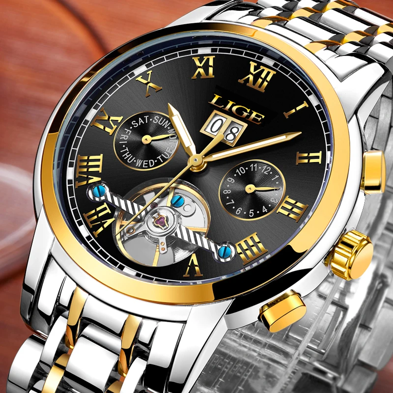 

LIGE Mens Watches Top Luxury Brand Automatic Mechanical Watch Men Full Steel Business Waterproof Sport Watches Relogio Masculino