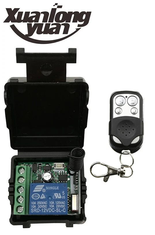 Xuanlongyuan DC12V 1CH sistema interruptor de controle remoto sem fio mini receptor + transmissor Da Porta Da Garagem/window/lâmpada/persianas