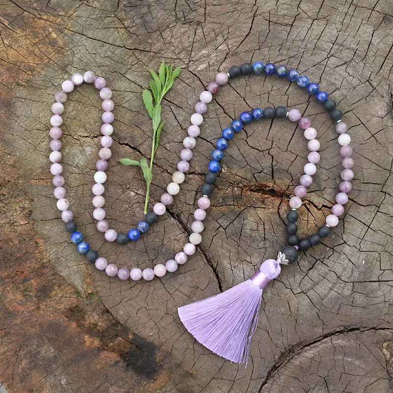 8mm lápis-lazúli, ônix preto fosco, pedra lilás, lava de 12mm, colar jalapala, pedras chakra mala, conta de oração mala budista, 108 contas mala