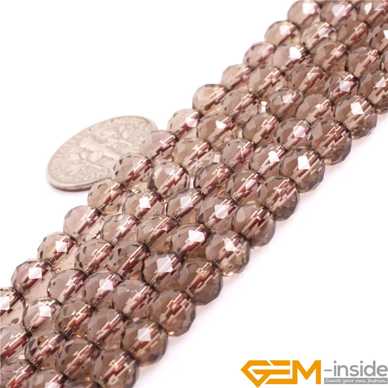 AAA Grade Natural Stone Light Brown Smoky Quartzs Faceted Round Beads For Jewelry Making Strand 15\