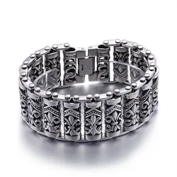 Bracelets For Men's Boy's Fashion Chain Jewelry, 316L Stainless Steel Rock Punk Motorbiker cross flower Bracelet and Bangle