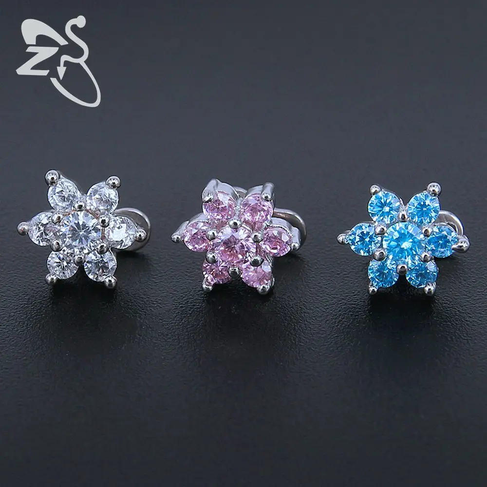 Cute White Pink Blue Flower Crystal Dermal Anchor Piercings Stainless Steel Skin Diver Tops Dermal Piercing Hide in Skin Jewelry